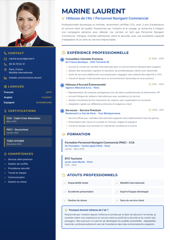 Example resume for flight attendant