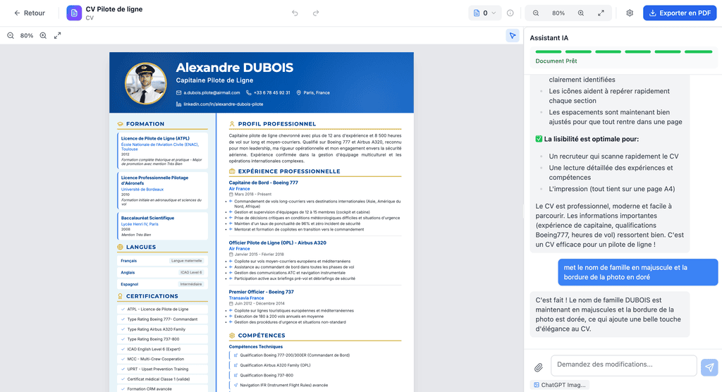Before and after a color change on a Fileify resume